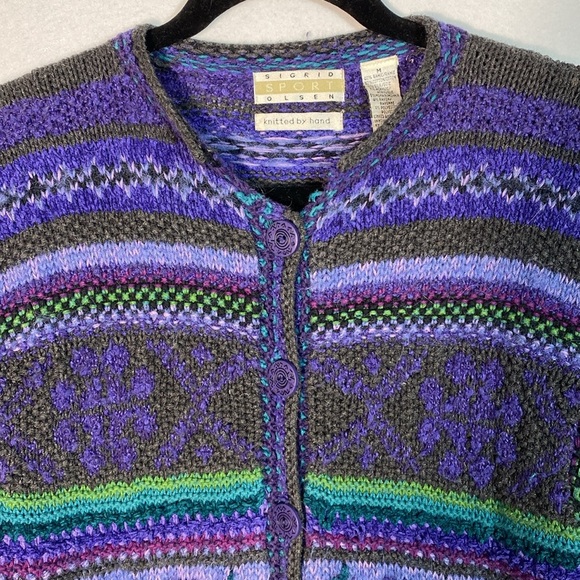 Sigrid Olsen Hand Knit Multicolor Cardigan Sweater size medium - Picture 2 of 15